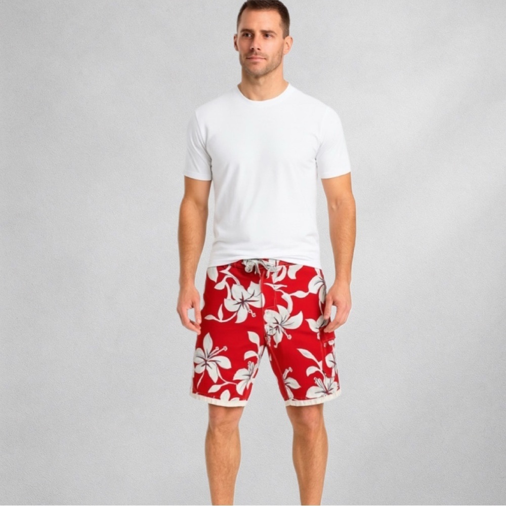 Abercrombie & Fitch Men’s Swim Trunks 34 Boardshorts Red White